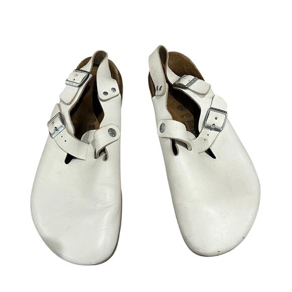 Birkenstock Shoes - Birkenstock Tokio White Leather Big Buckle Clogs 11-11.5